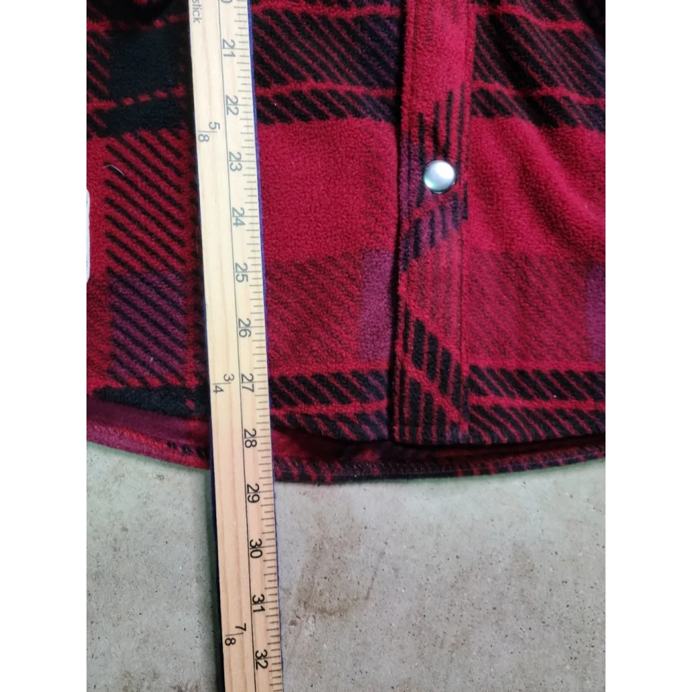 Fleece Plaid Shacket Over Shirt Mens M True Religion Red Jecket Snap Button